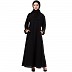 Casual abaya with golden lace at sleeves-Black-golden